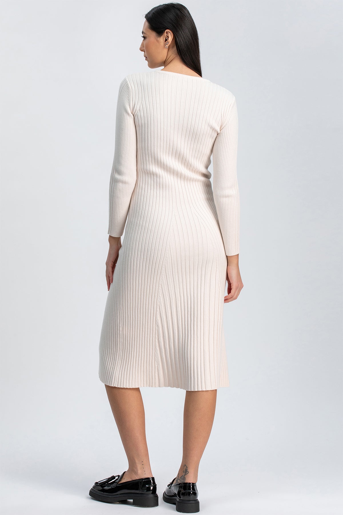 GEMMA | White Long Sleeve Midi Dress