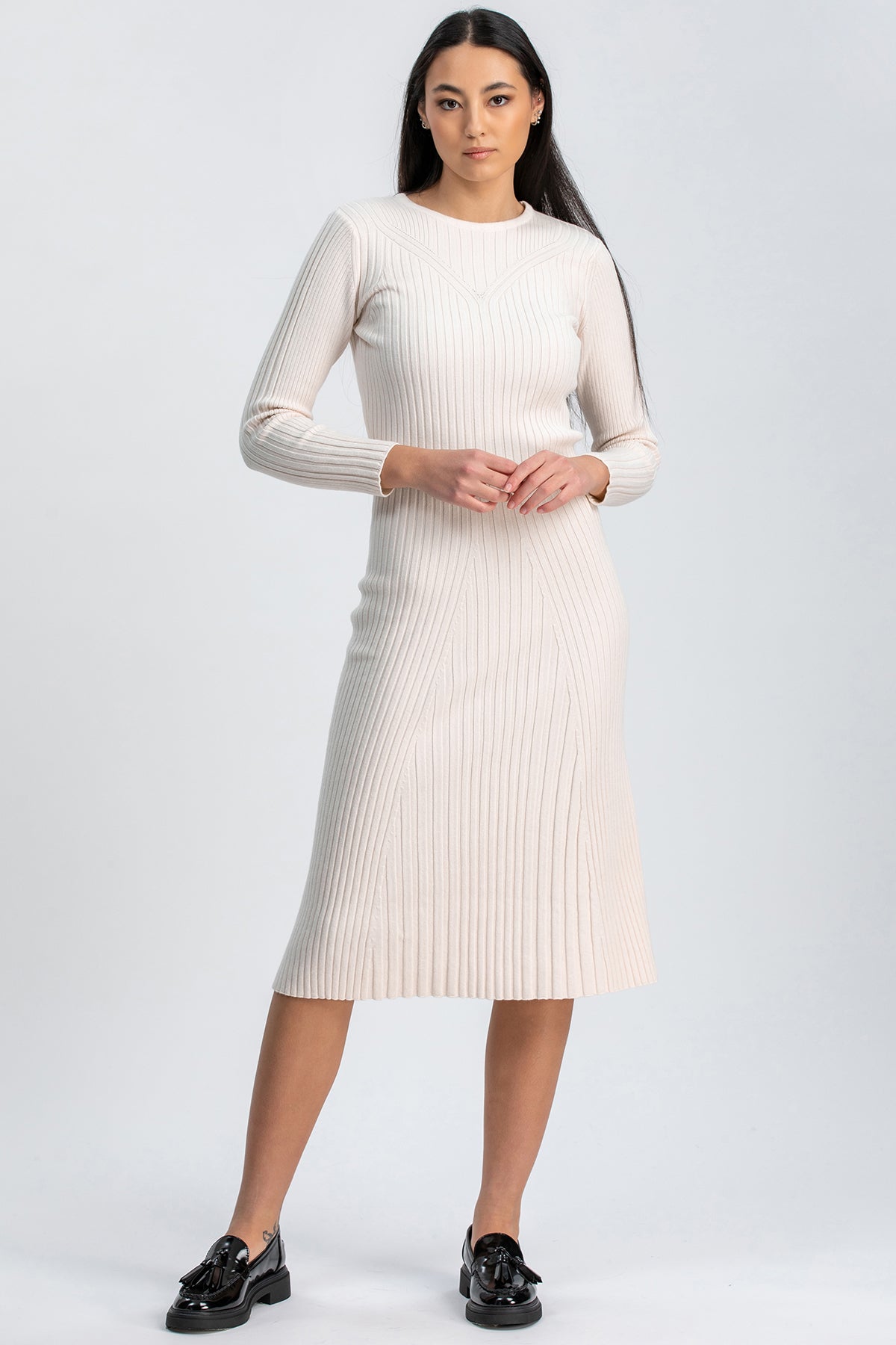 GEMMA | White Long Sleeve Midi Dress