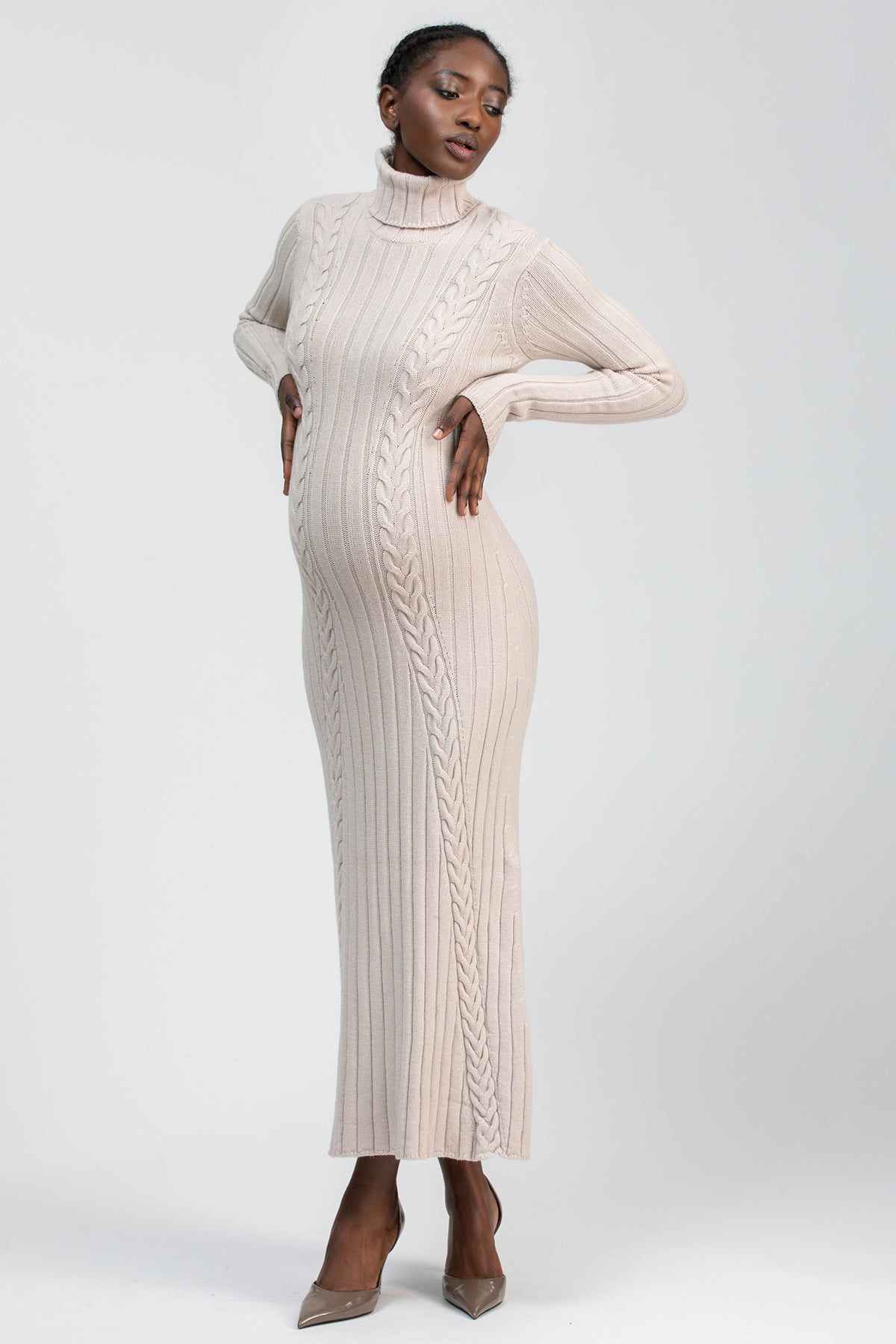 PERLA | Abito Premaman Beige con Trecce