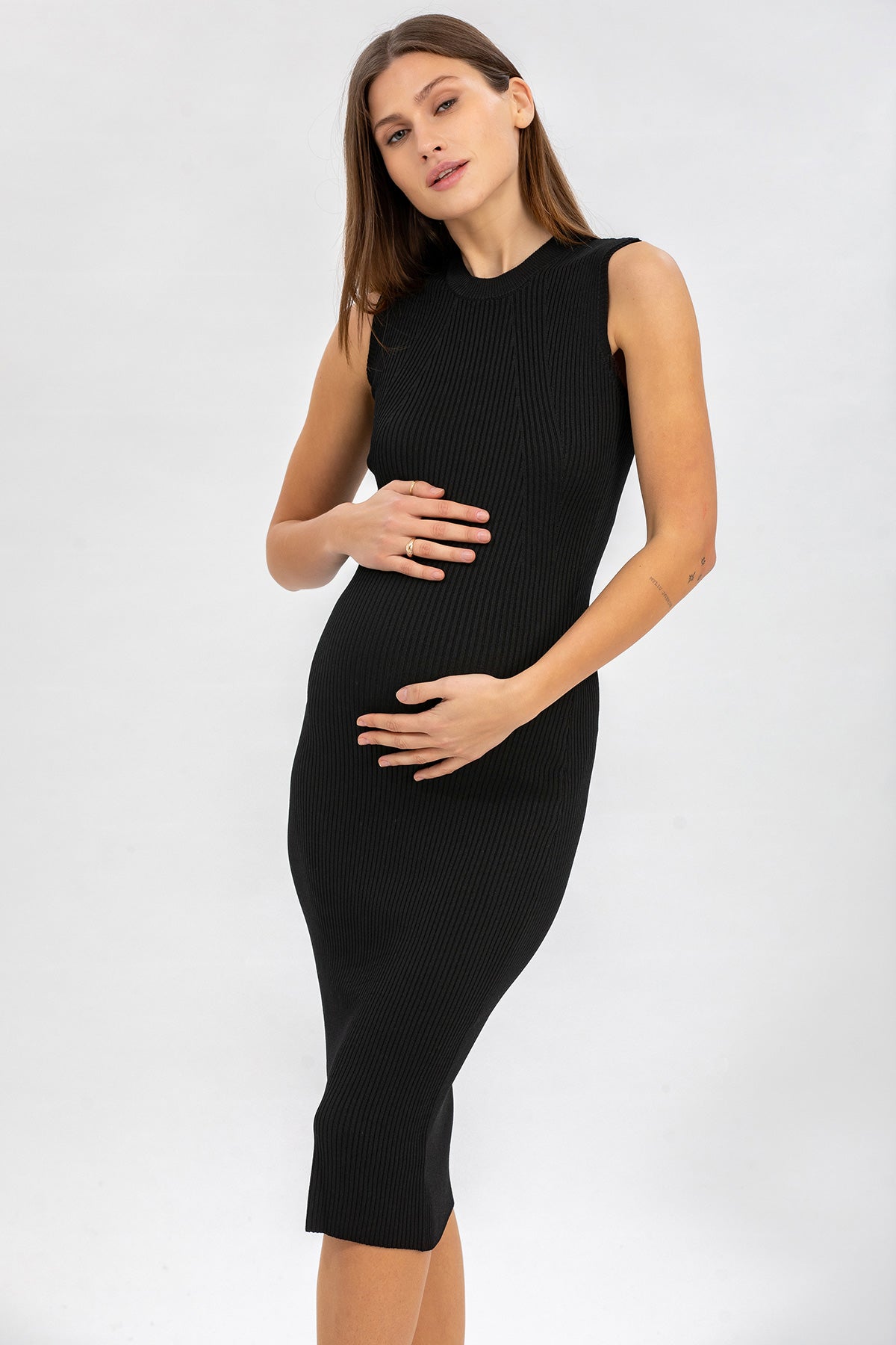 IRIS | Black Ribbed Maternity Fitted Dress