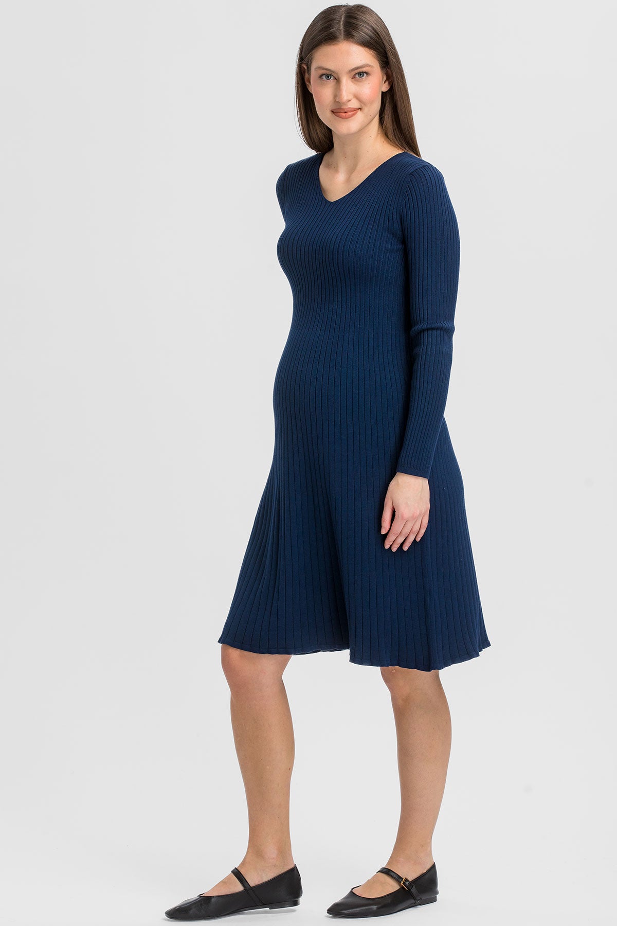 BIANCA | Abito Premaman Navy Svasato con Scollo a V