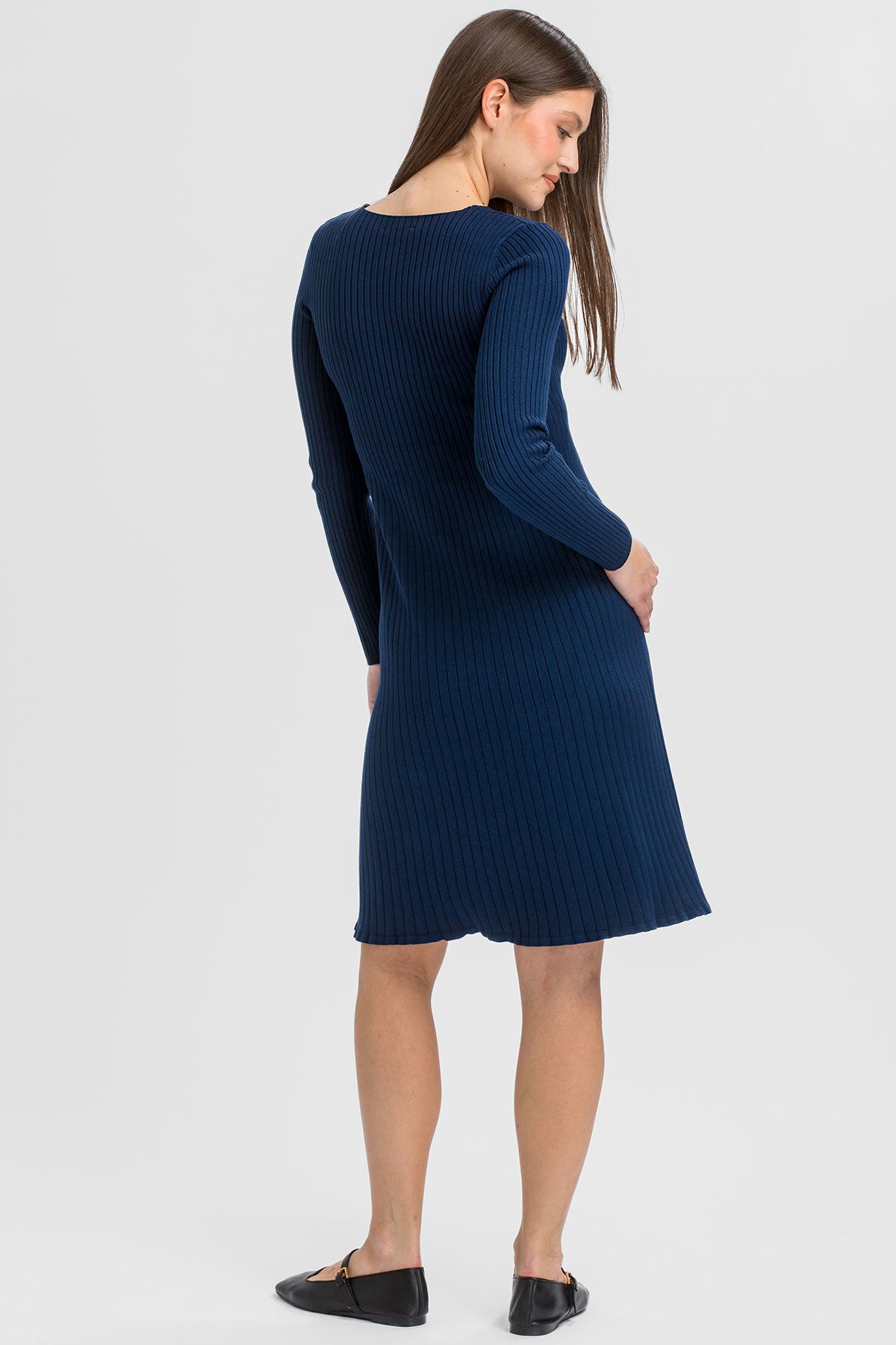 BIANCA | Abito Premaman Navy Svasato con Scollo a V