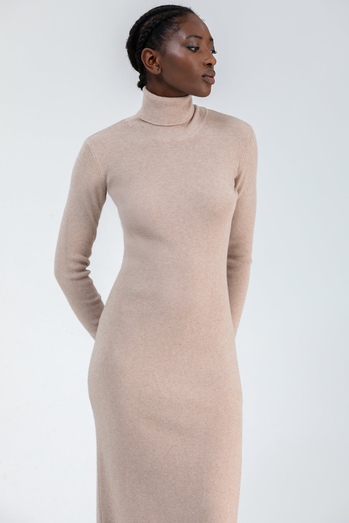 PENELOPE | Beige Fitted Dress with Side Slit