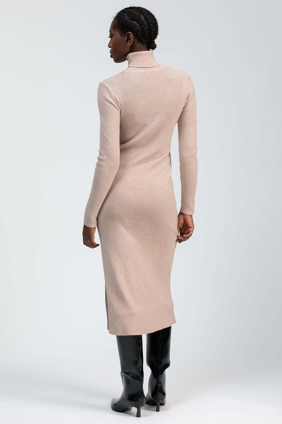 PENELOPE | Abito Premaman Aderente Beige con Spacco Laterale