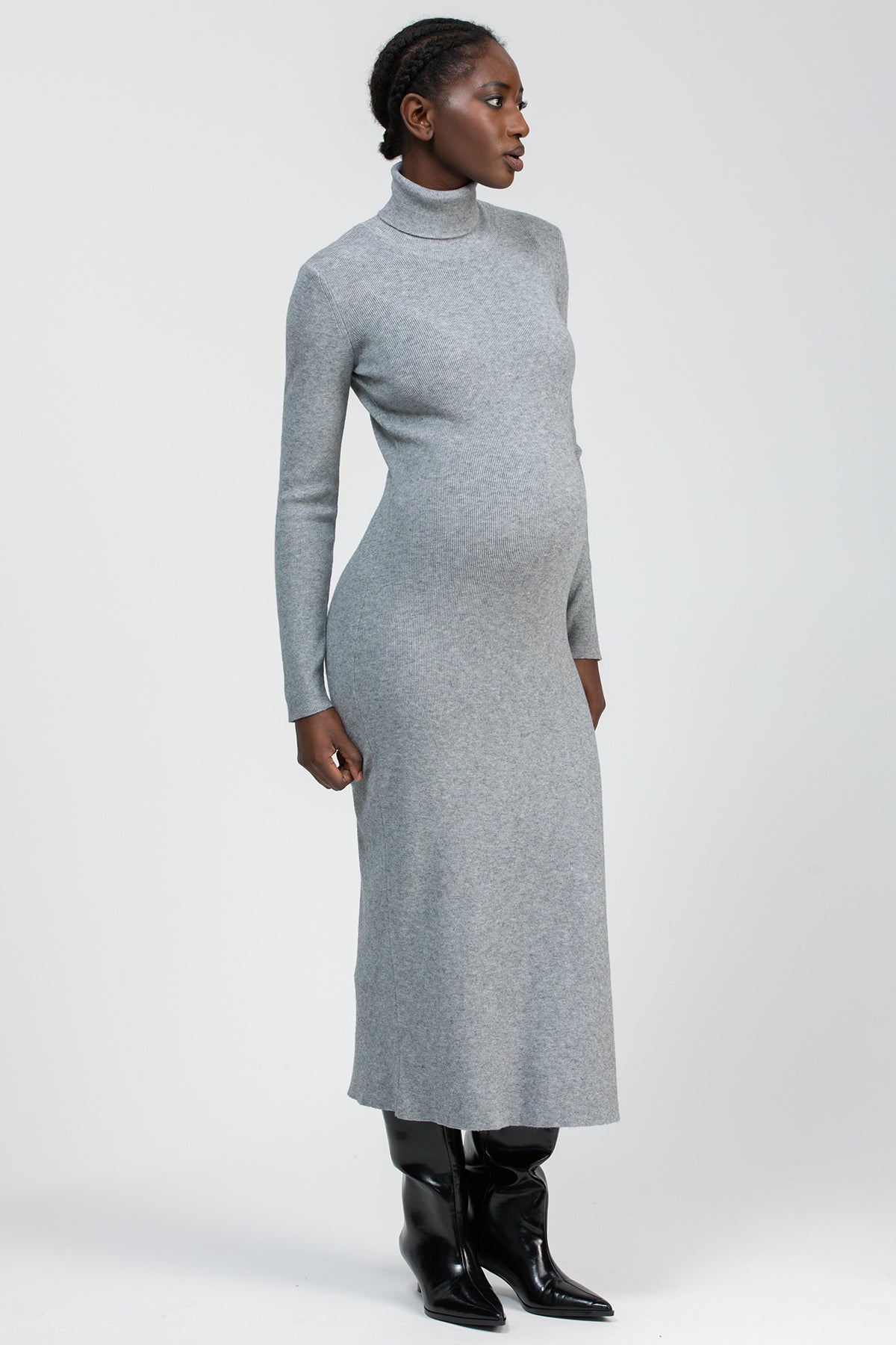 PENELOPE | Grey Fitted Maternity Dress with Side Slit