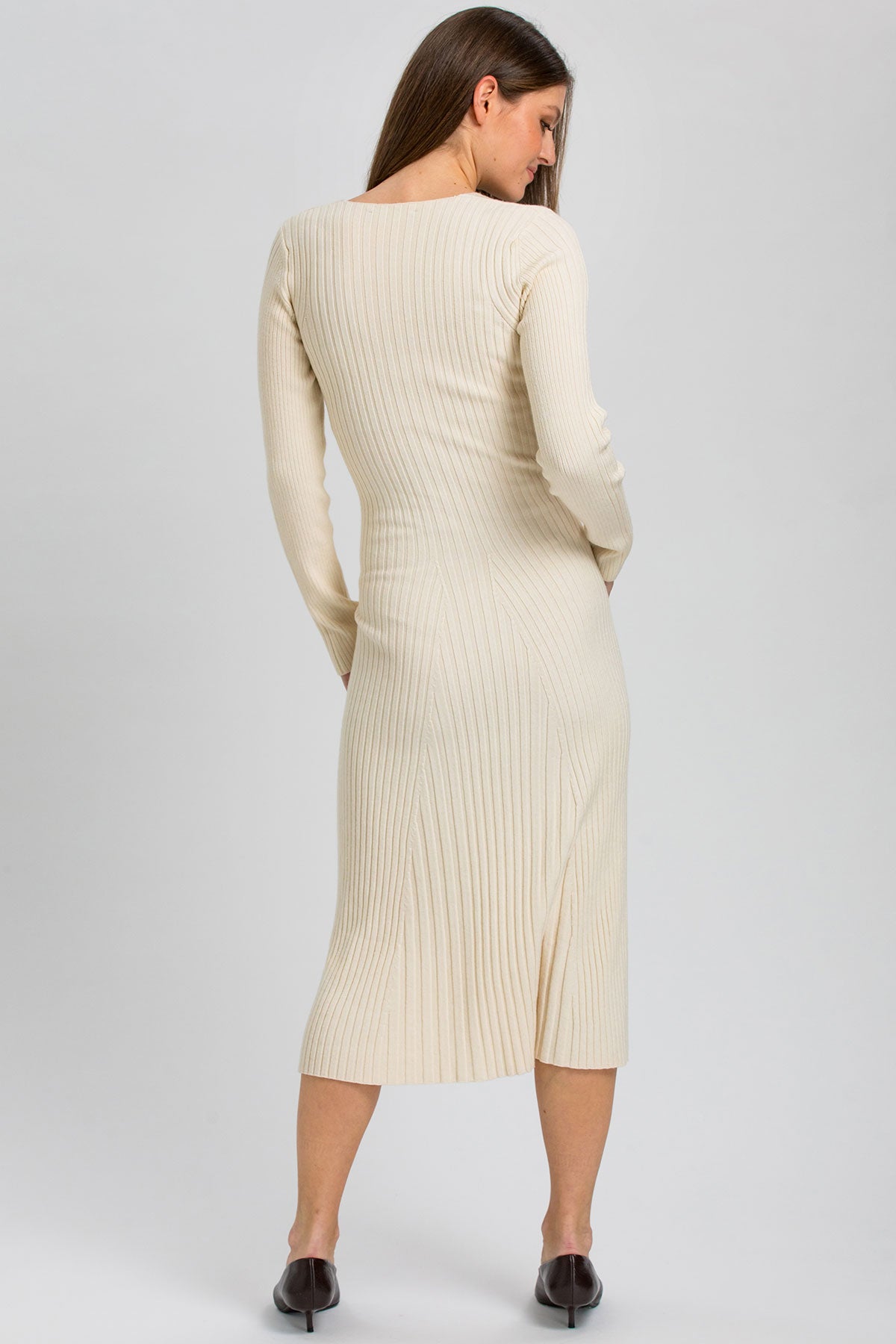 ANAELLE | Cream Ribbed Maternity Maxi Dress with V-Neckline