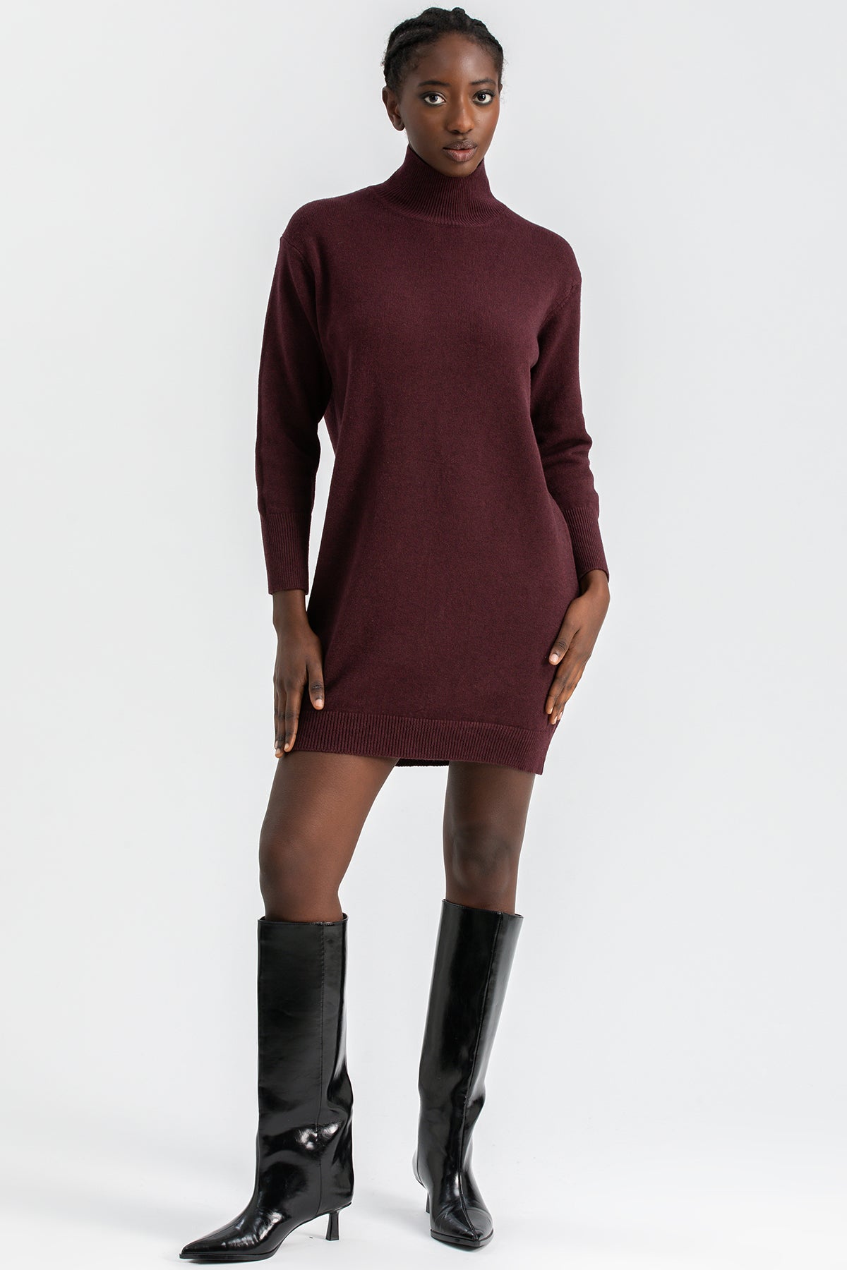 FELICIA | Mini Abito Bordeaux con Maniche Lunghe