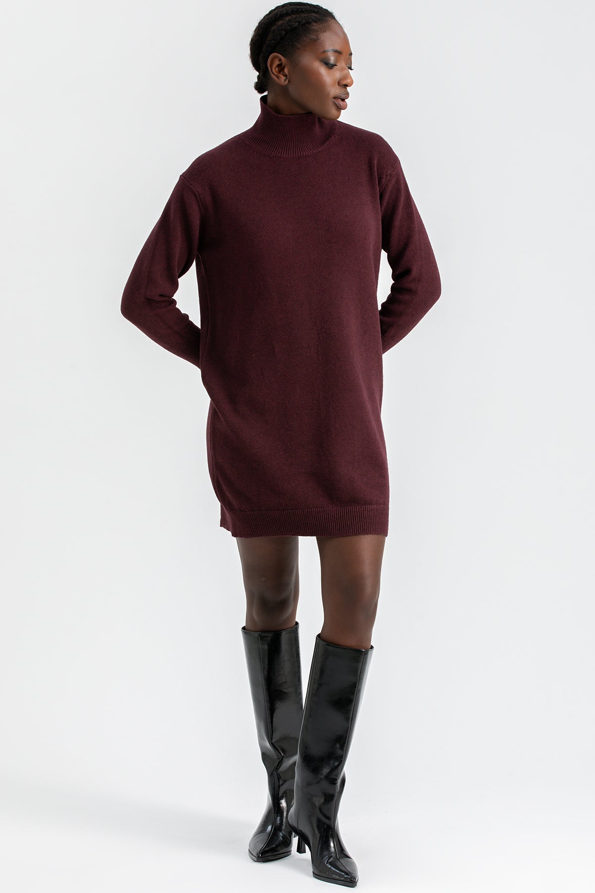 FELICIA | Burgundy Mini Dress with Long Sleeves