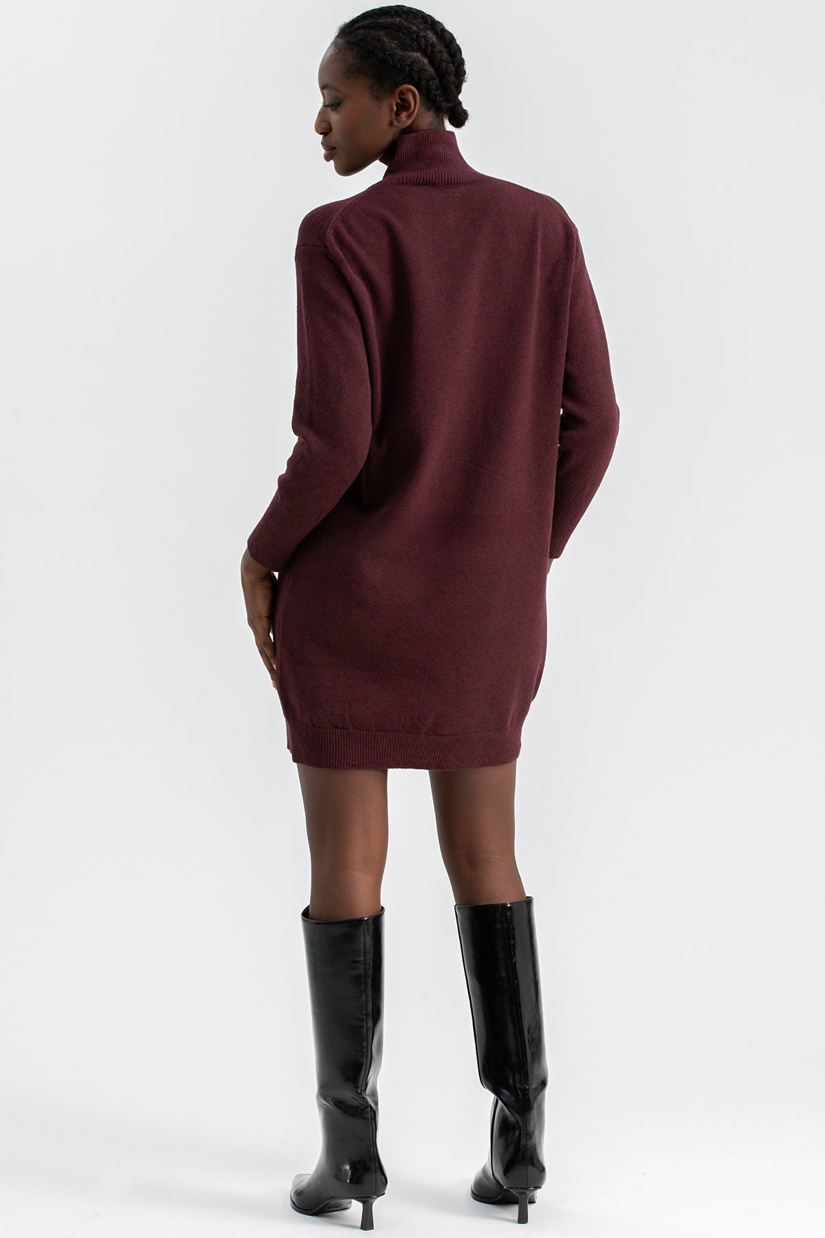 FELICIA | Burgundy Mini Dress with Long Sleeves
