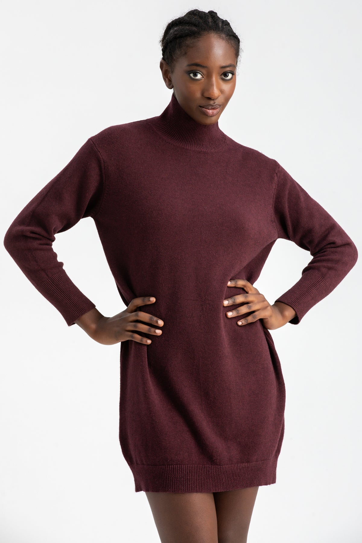 FELICIA | Burgundy Mini Dress with Long Sleeves
