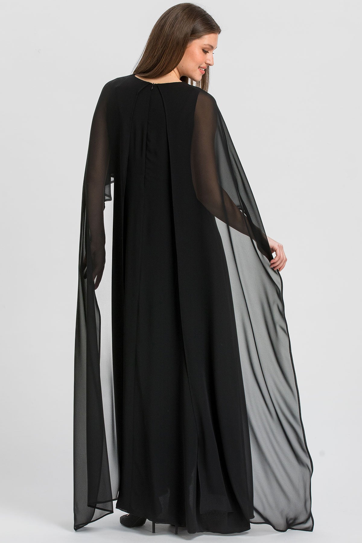 GLORIA | Maxi Abito Premaman Nero con Mantello in Chiffon