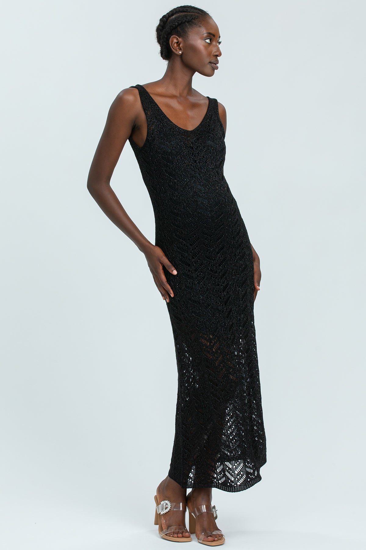 PORTOFINO | Maxi Abito Premaman Nero a Rete con Scollo a V