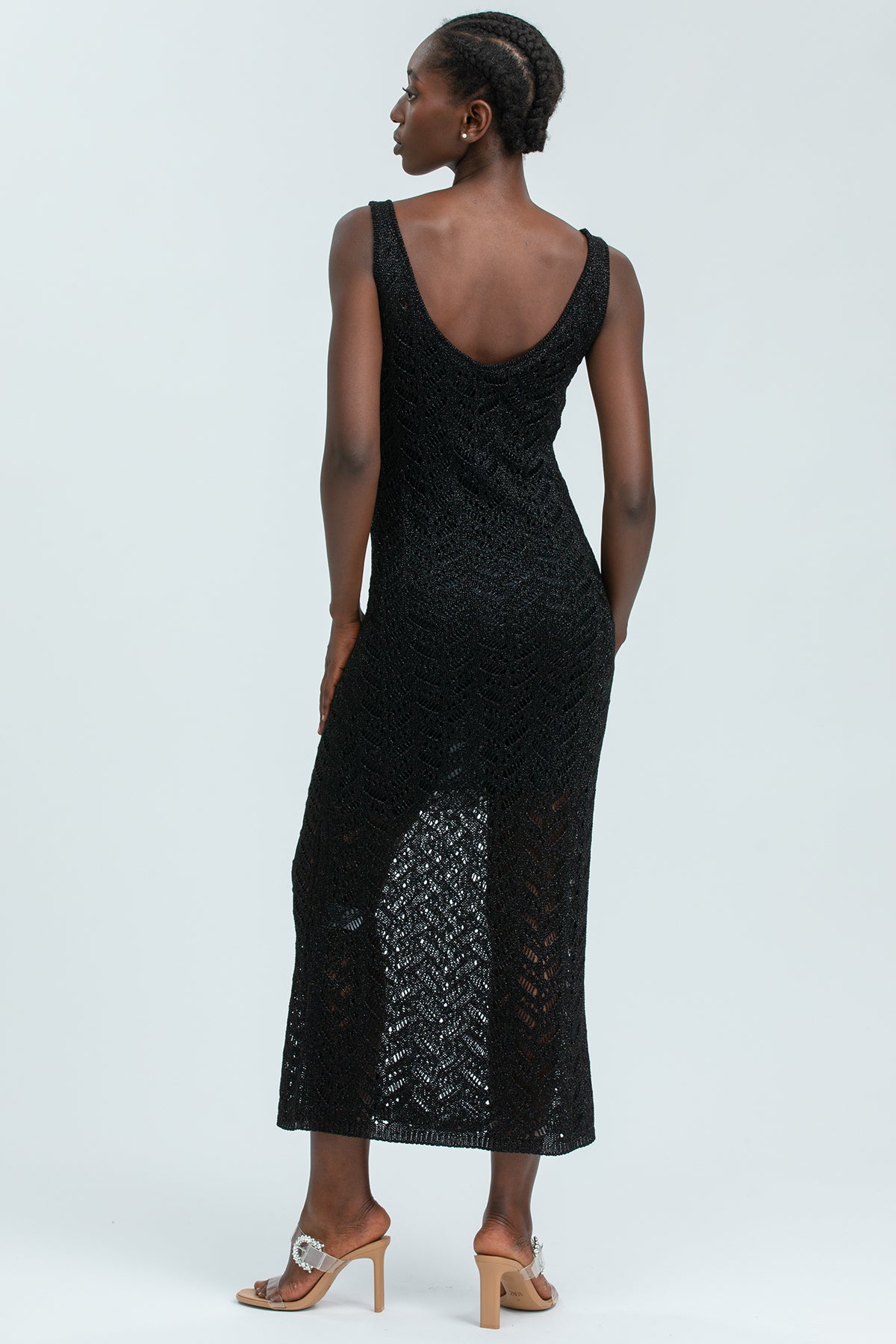 PORTOFINO | Maxi Abito Premaman Nero a Rete con Scollo a V