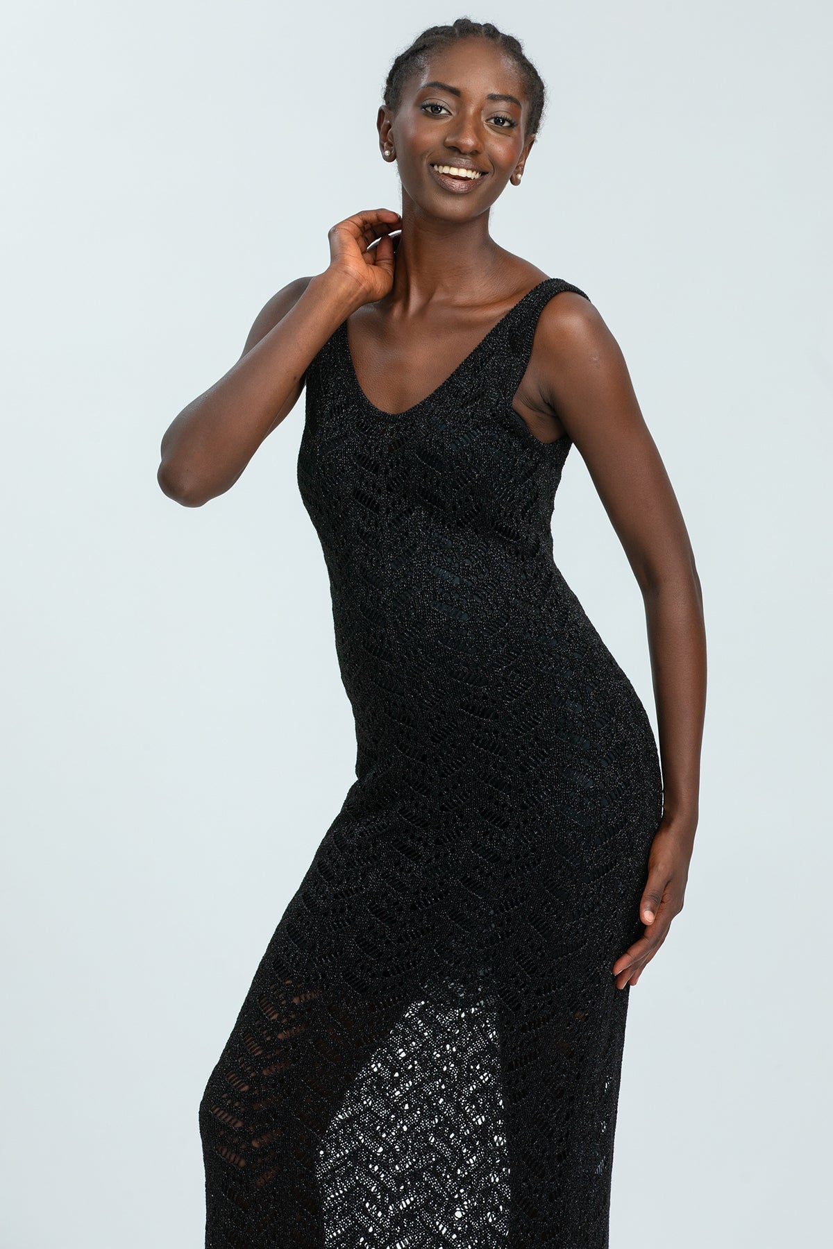 PORTOFINO | Maxi Abito Premaman Nero a Rete con Scollo a V