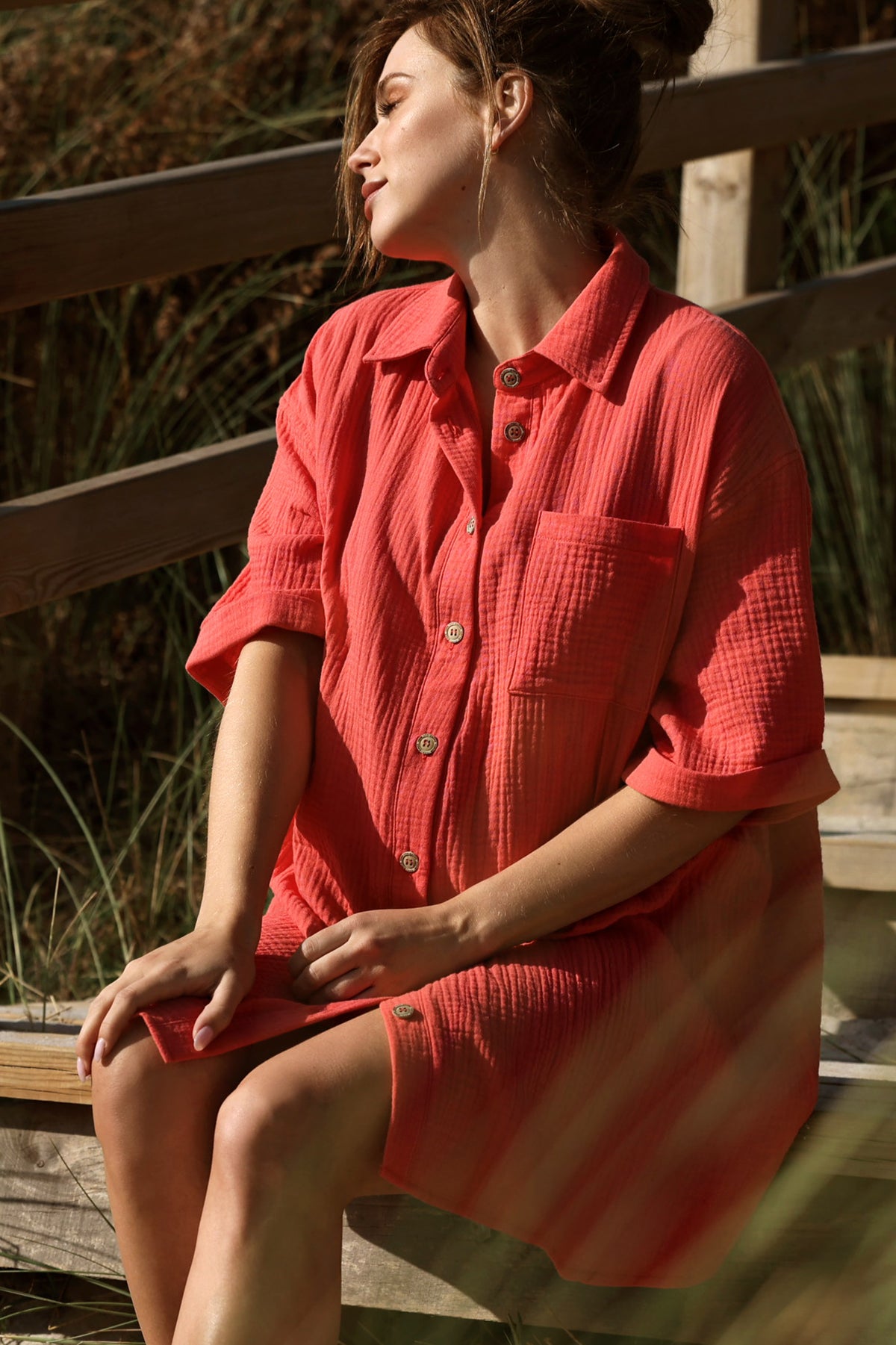 Coral Maternity and Nursing Chemisier Dress BERTILLE Pietro