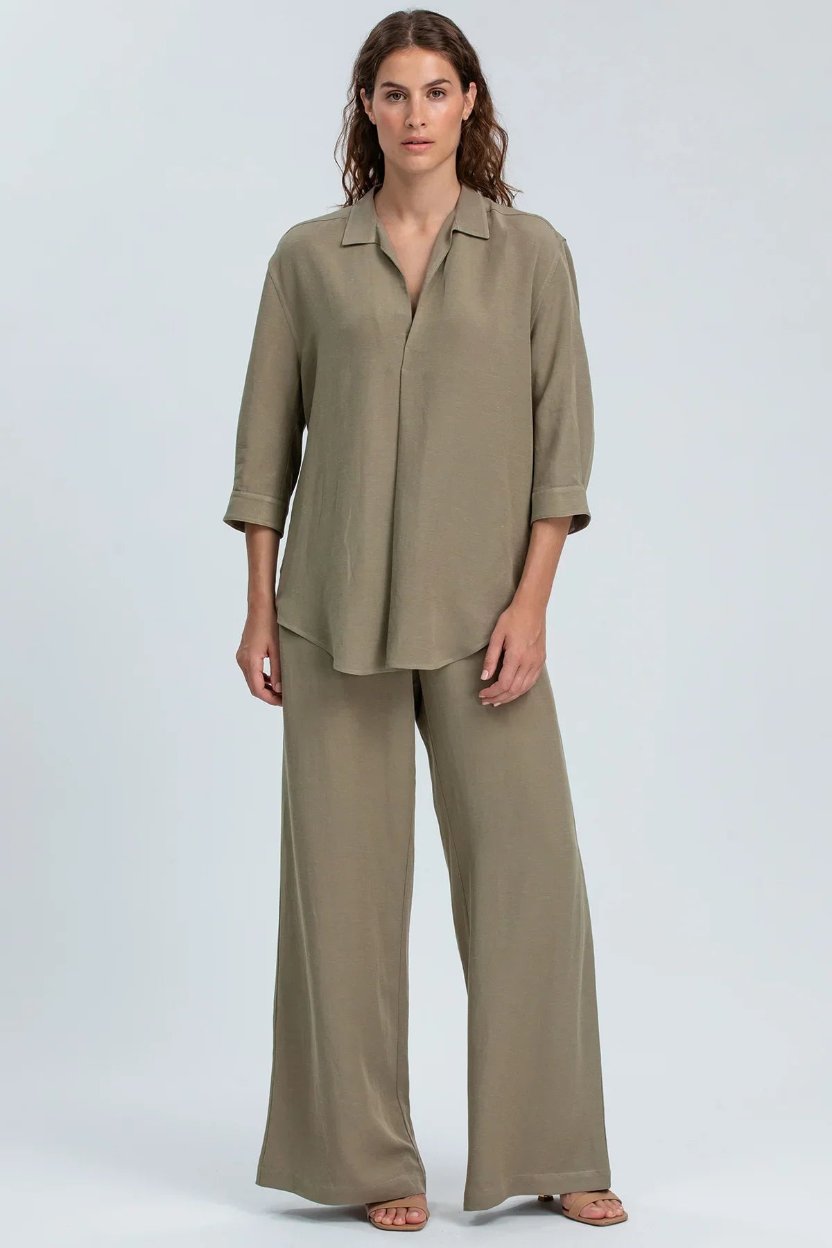 BELLAGIO | Pantaloni a Gamba Larga in Lino Verde