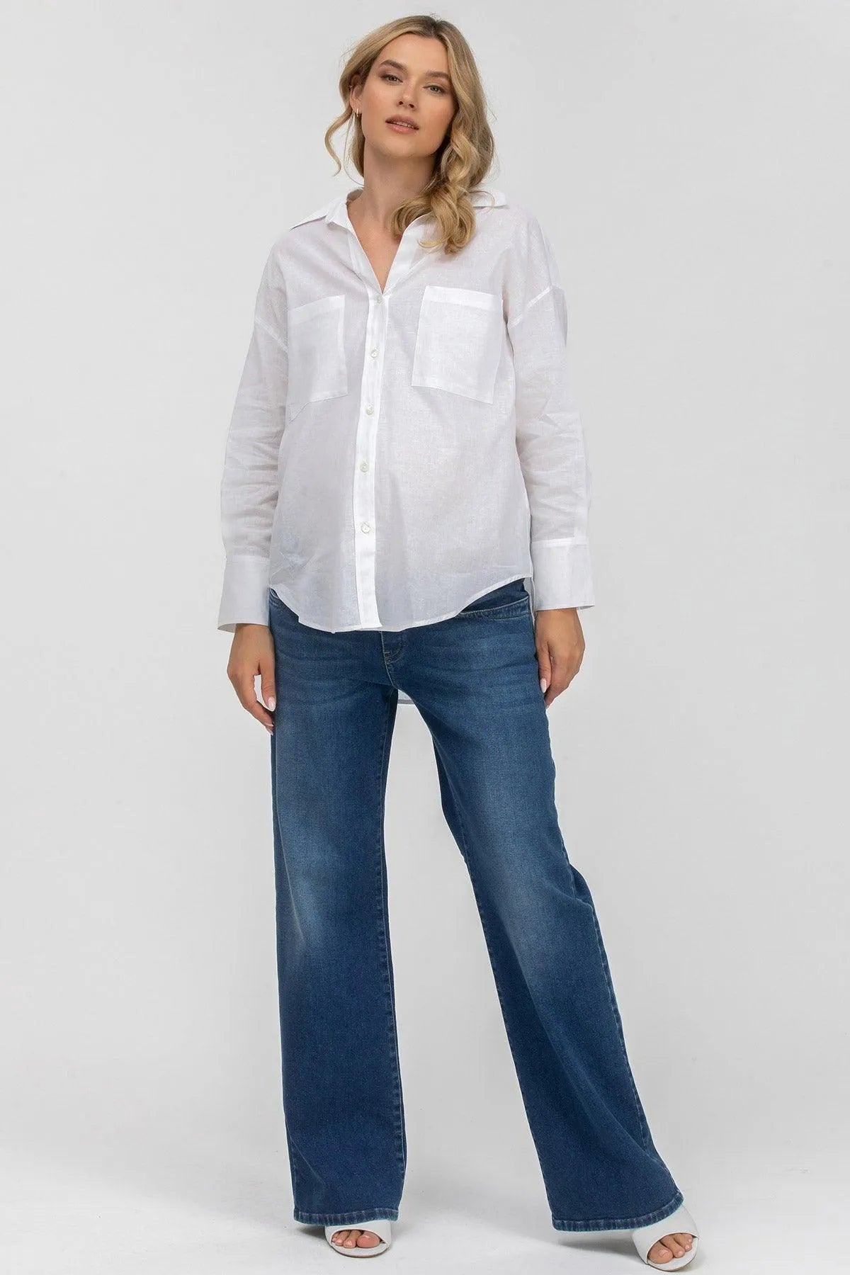 SOPHIA POCKET | Camicia Premaman Oversize con Tasche Frontali in Lino Bianca - Pietro Brunelli