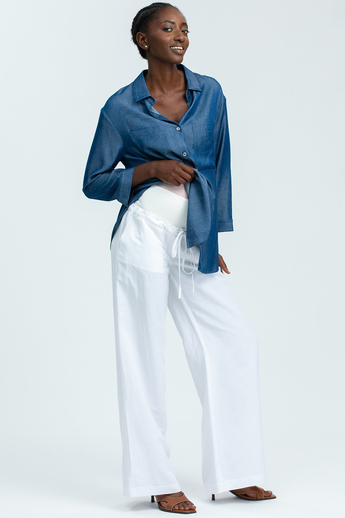 JOSEPH | White Maternity Pants in Linen