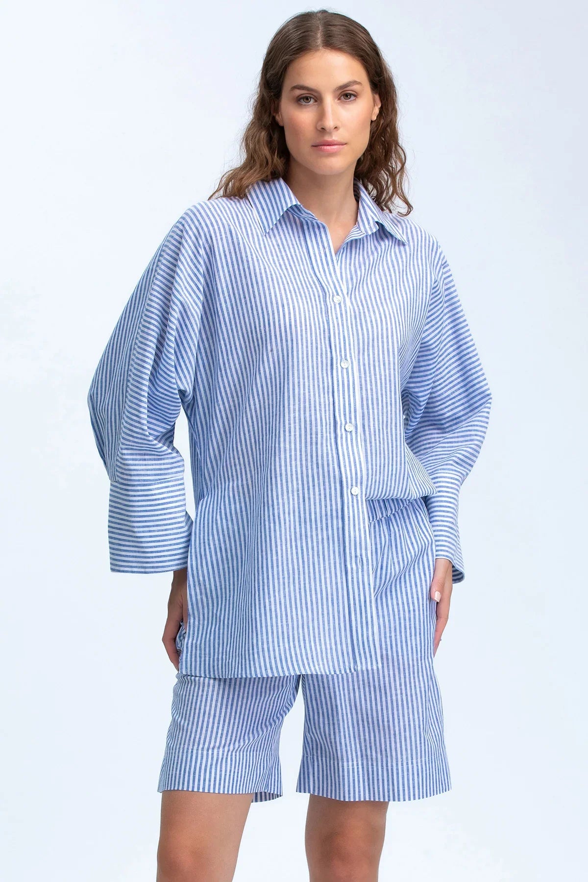 VULCANO SHORTS | Pantaloncini in Lino a Righe Blu