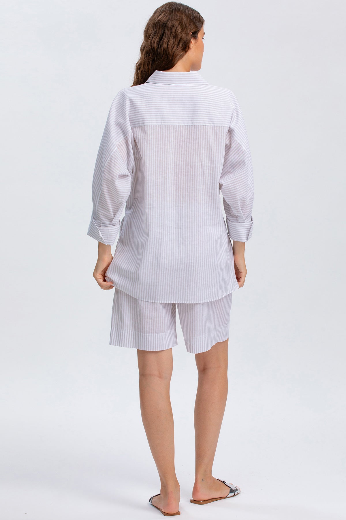 LIPARI | Camicia Oversize in Lino a Righe Grige