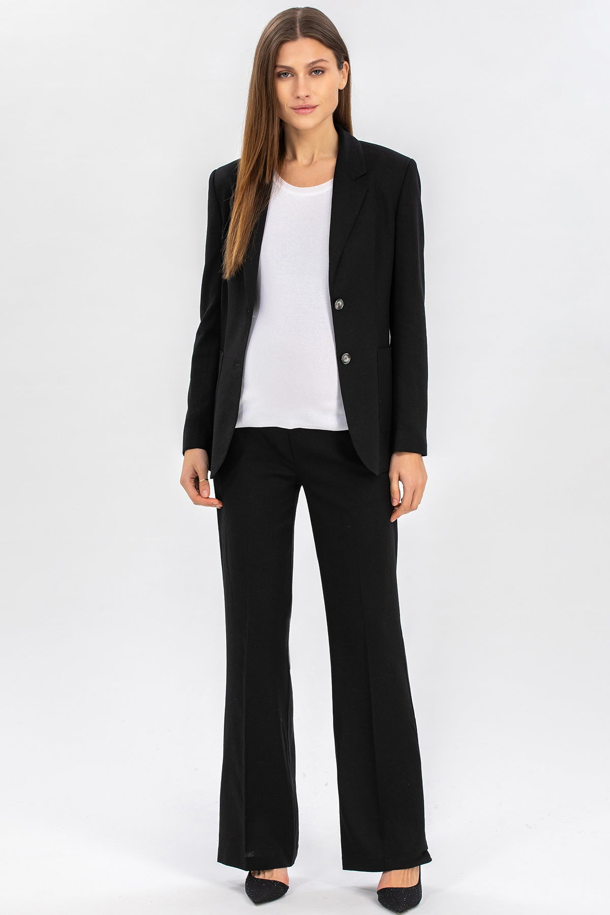 ROBERT | Black Linen Maternity Pants with a Slightly Flared Leg
