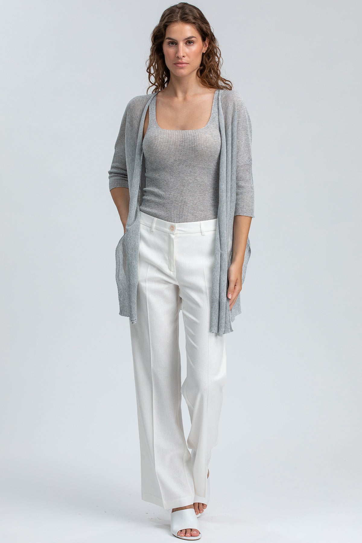 CORFU' | Cardigan Argento con Spacchi Laterali