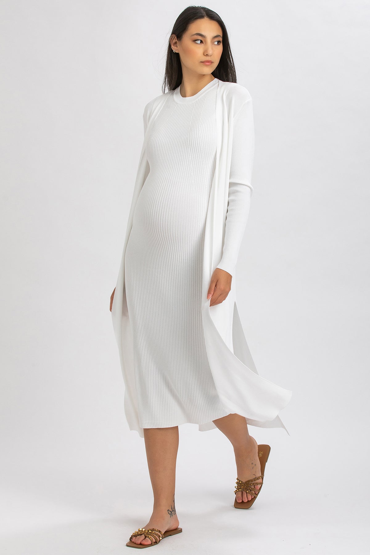 TULIP | White Maternity Cardigan with Side Slits
