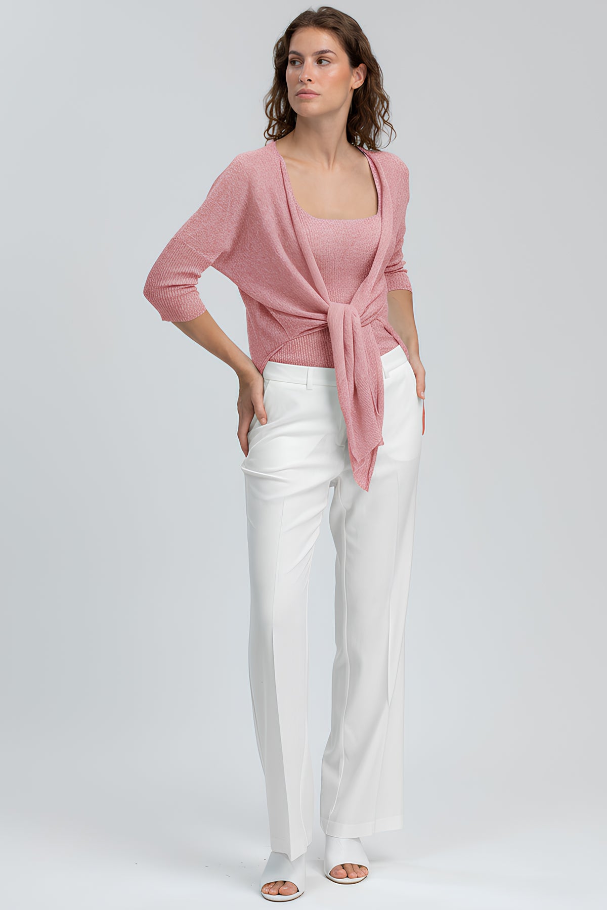 CORFU' | Pink Glitter Cardigan with Side Slits