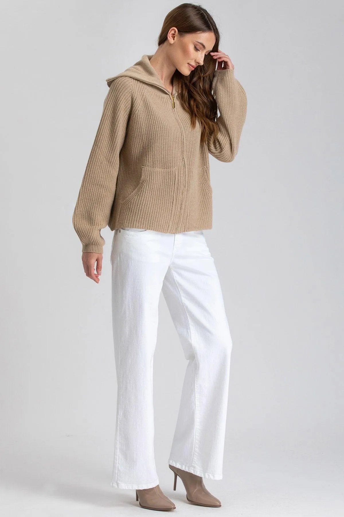 ZERMATT | Cardigan Beige in Lana e Cashmere con Cerniera - Pietro Brunelli