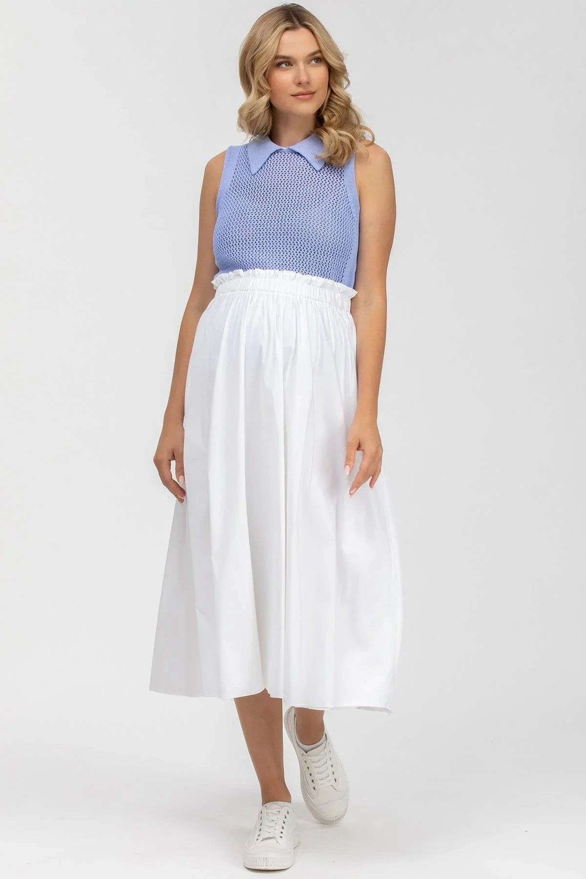 OLIVIA | Gonna Premaman Midi Bianca in Cotone - Pietro Brunelli