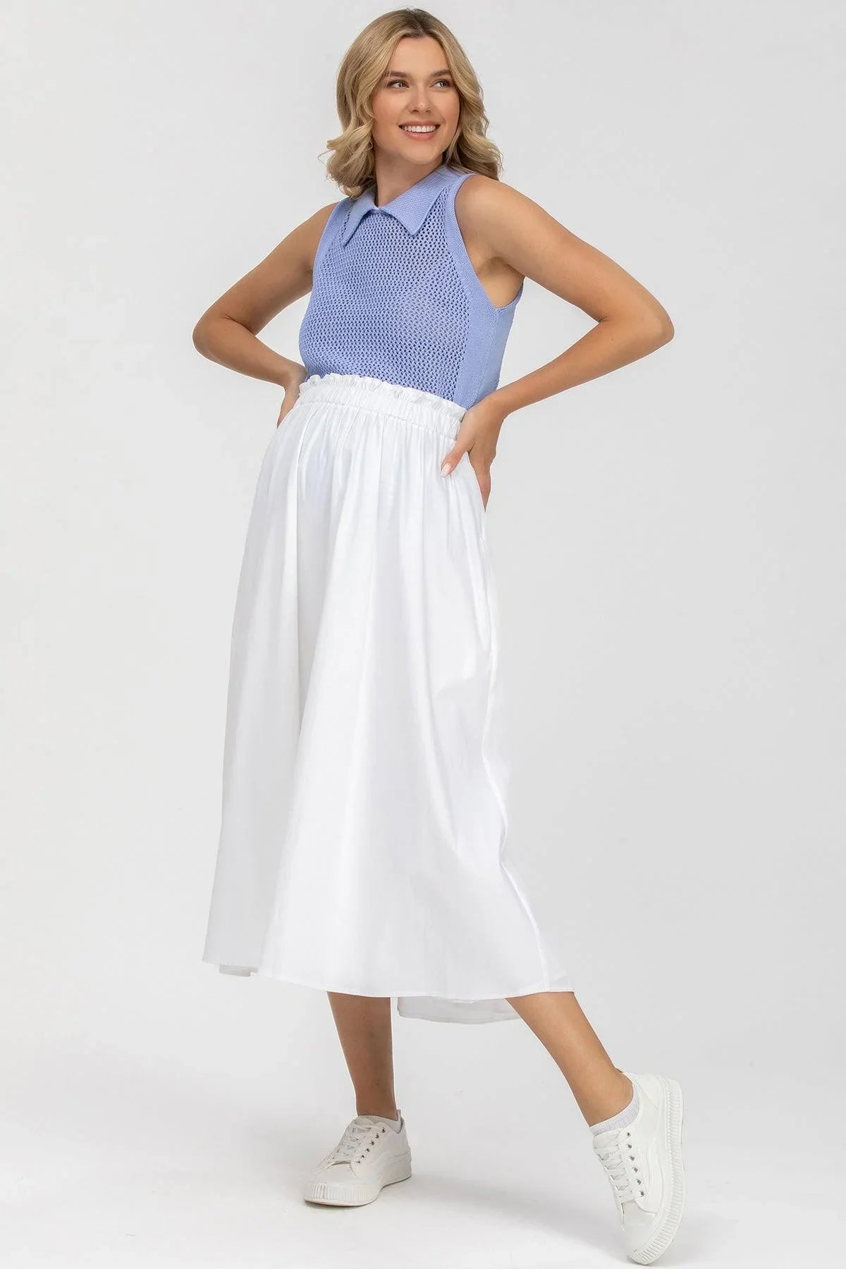 OLIVIA | Gonna Premaman Midi Bianca in Cotone - Pietro Brunelli