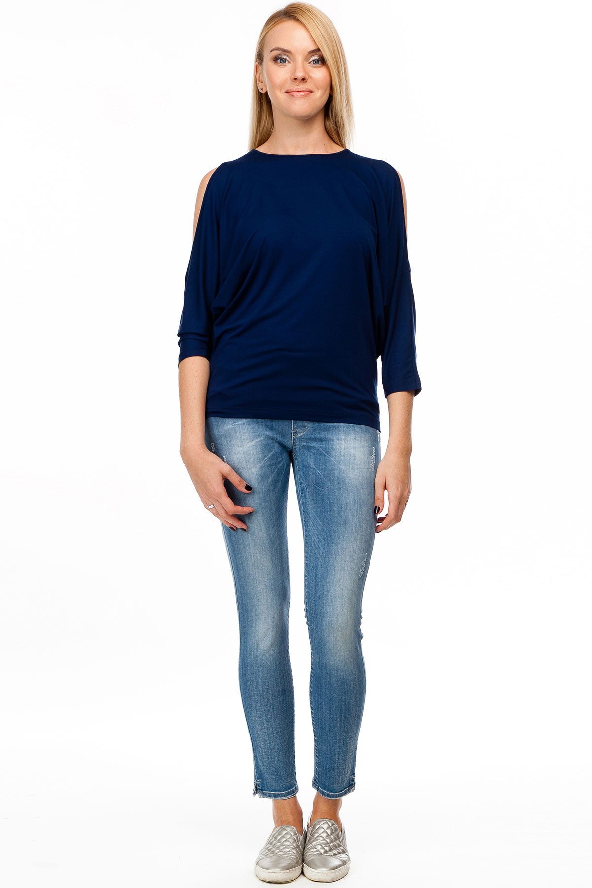 Jeggins Premaman in denim stretch con lavaggio "stone"