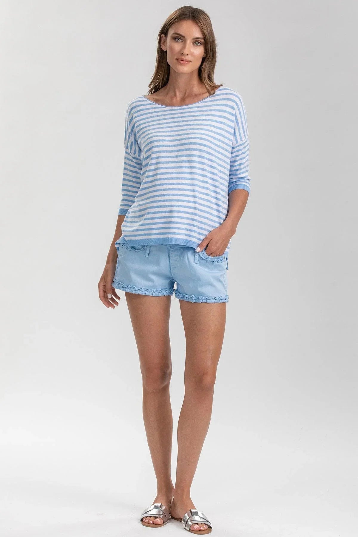 BONNIE MINI SHORTS AZZURO | Pantaloncini Premaman in Cotone - Pietro Brunelli