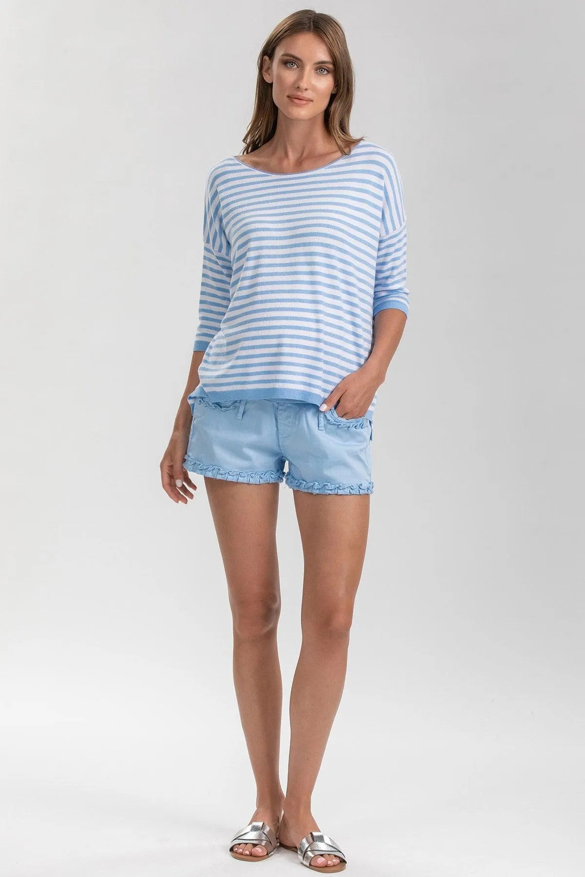 BONNIE MINI SHORTS AZZURO | Pantaloncini Premaman in Cotone - Pietro Brunelli