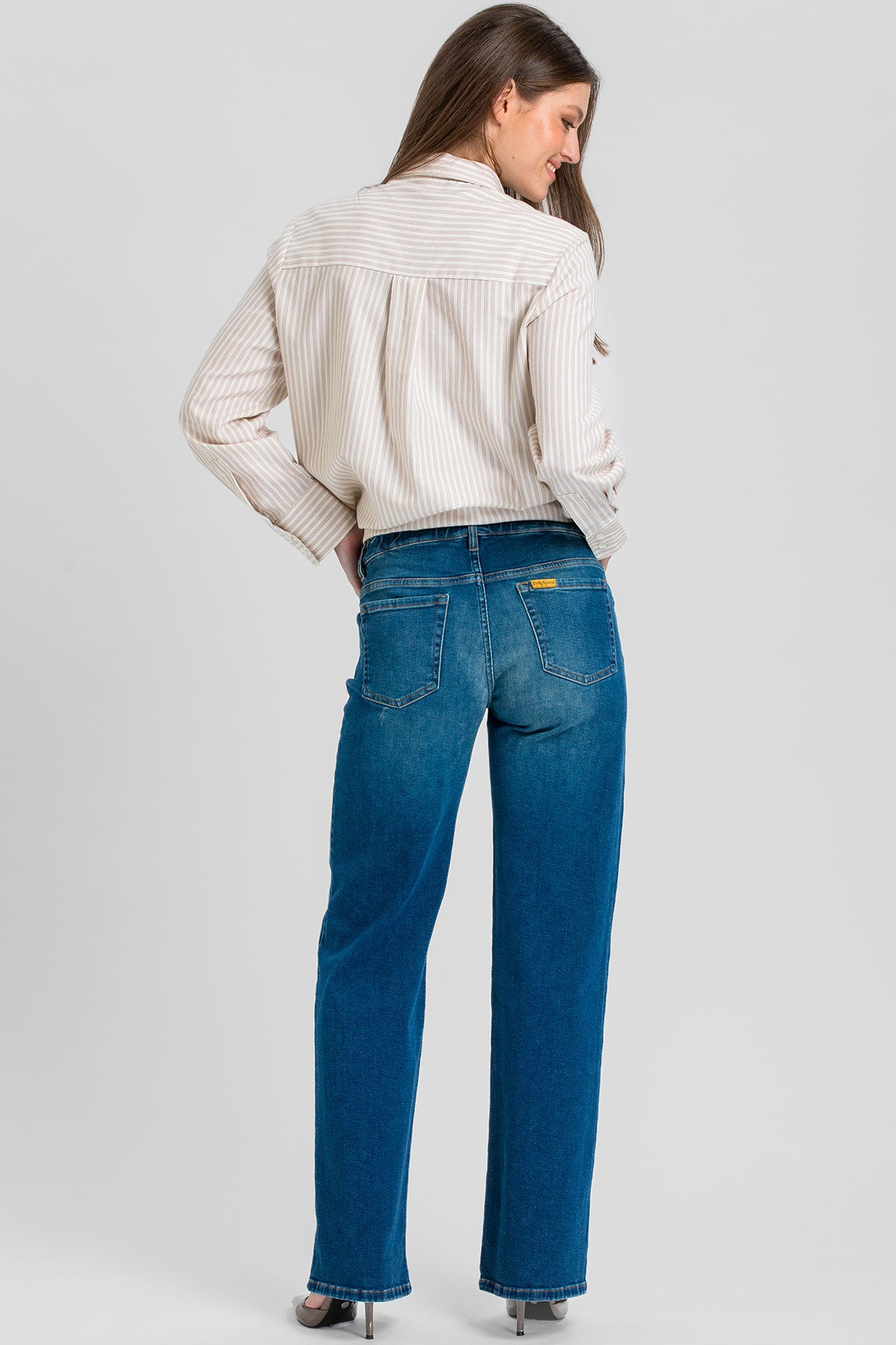 Jeans premaman a gamba larga con fascia elastica