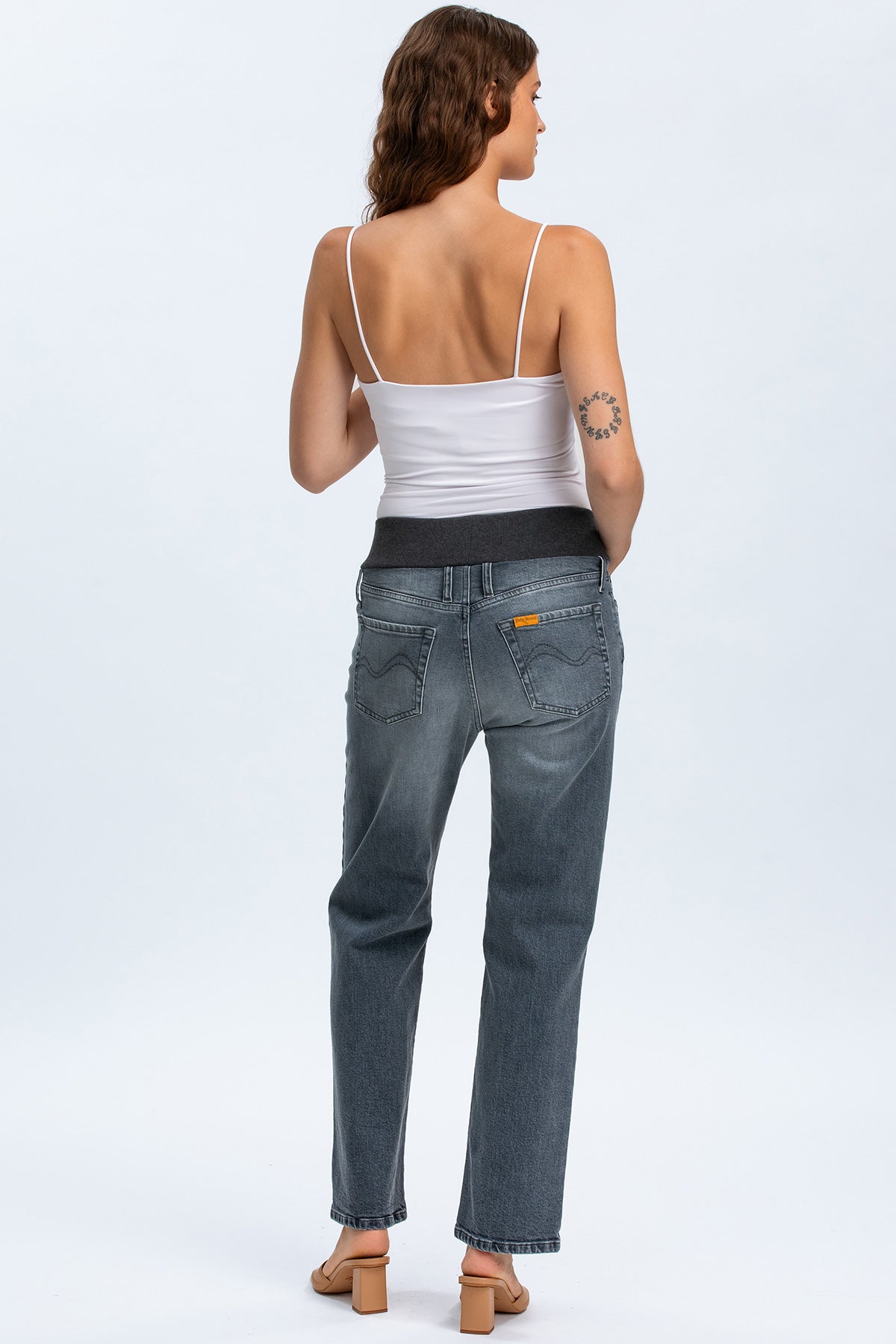Jeans premaman regular fit grigio con fascia elastica, abbigliamento premaman moderno