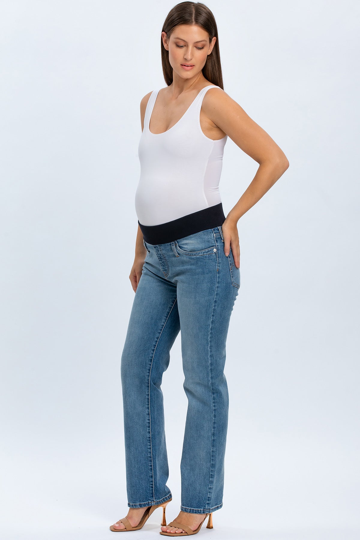 Jeans premaman regular straight donna incinta, fascia elastica per gravidanza