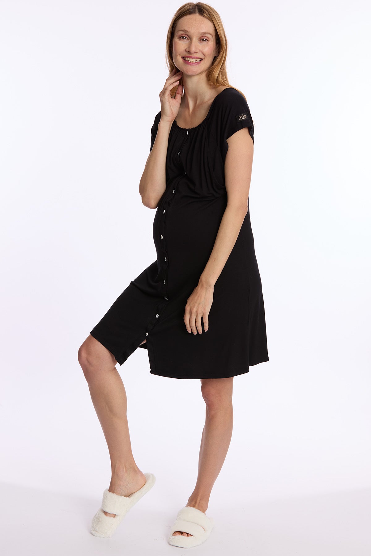 LOUNA | Black Maternity and Nursing Nightdress in Soft Bamboo