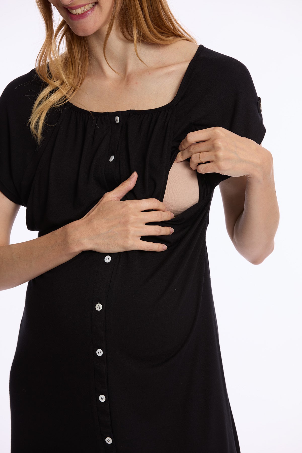 LOUNA | Black Maternity and Nursing Nightdress in Soft Bamboo