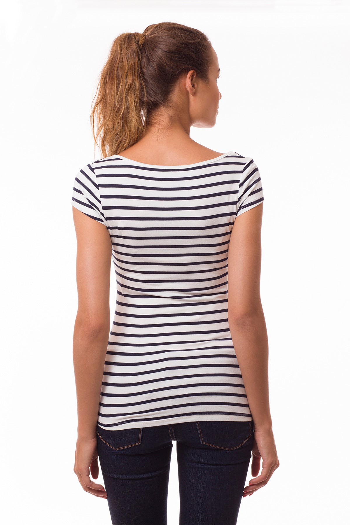 LISE | Short Sleeve Maternity and Nursing Top in Blue Stripes