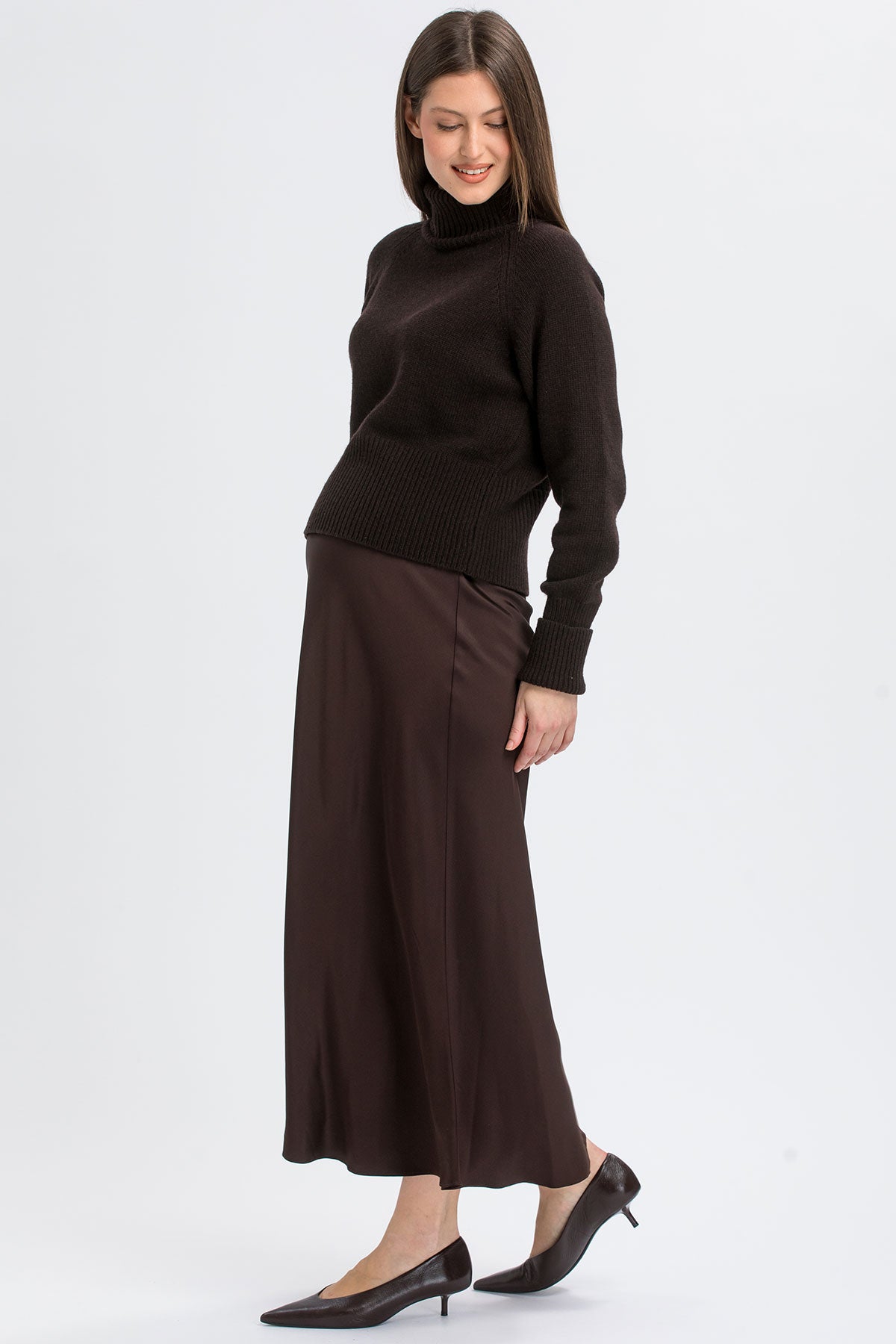 ECLAT | Brown Satin Maternity Maxi Skirt