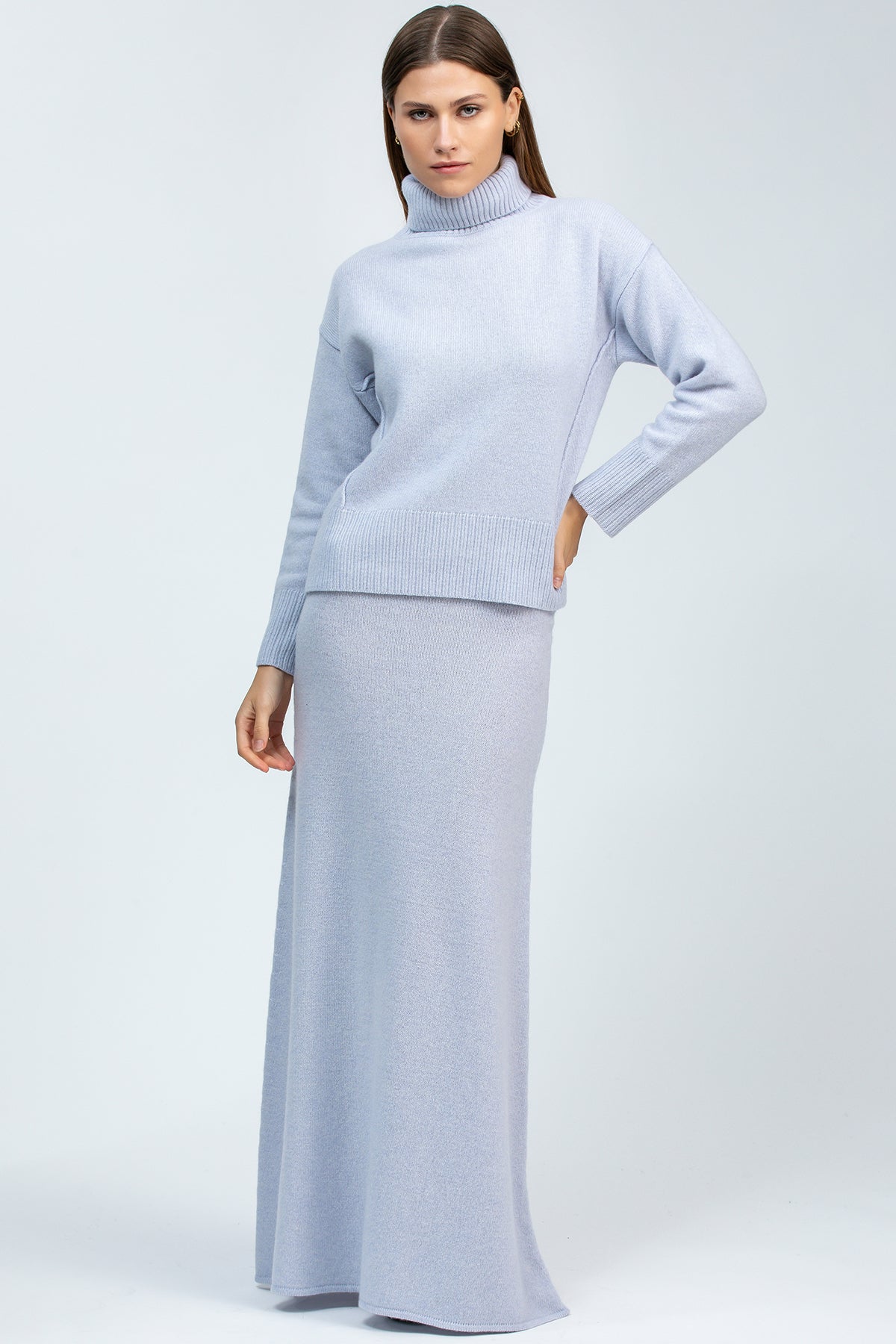 CHAMPOLUC | Maglione Azzurro in Lana Merinos e Cachemire