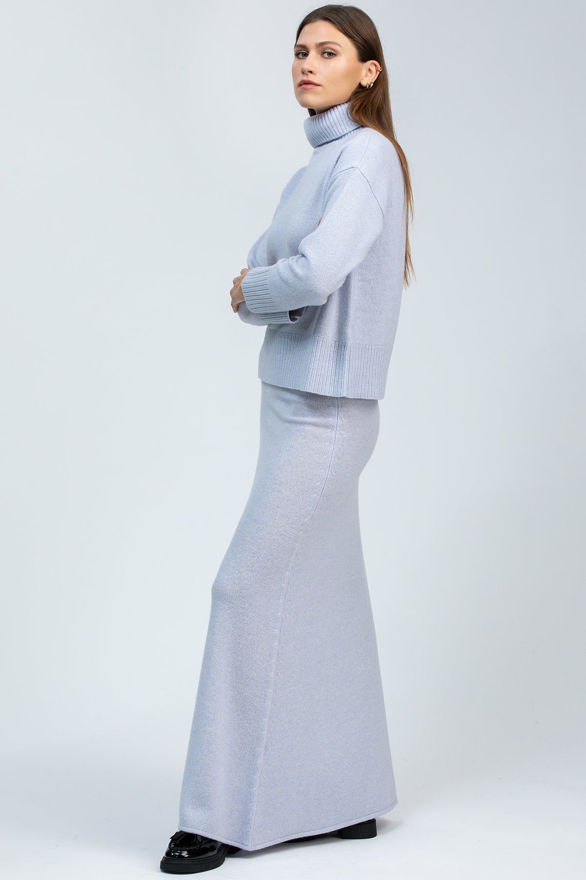 CHAMPOLUC | Maglione Azzurro in Lana Merinos e Cachemire