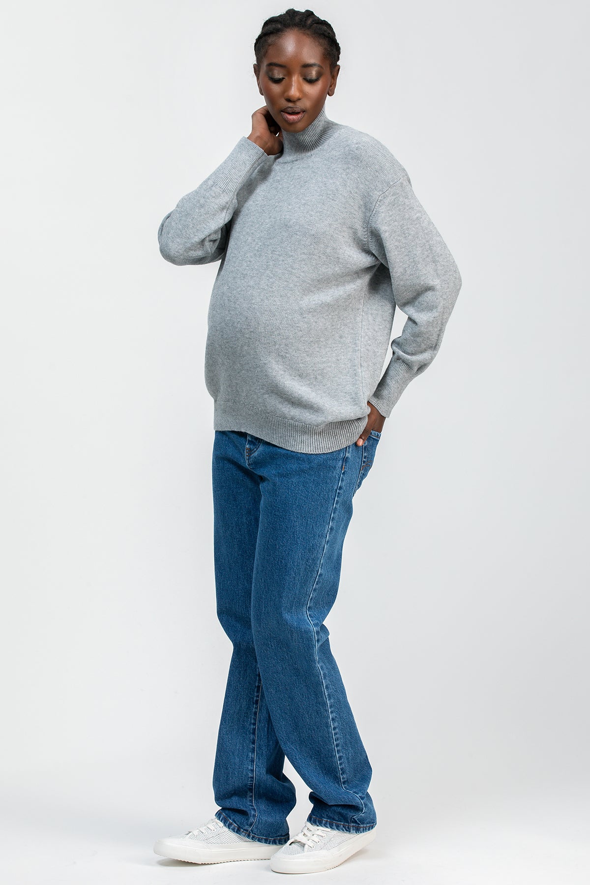 REGINA | Maglia Premaman Grigia con Collo a Lupetto