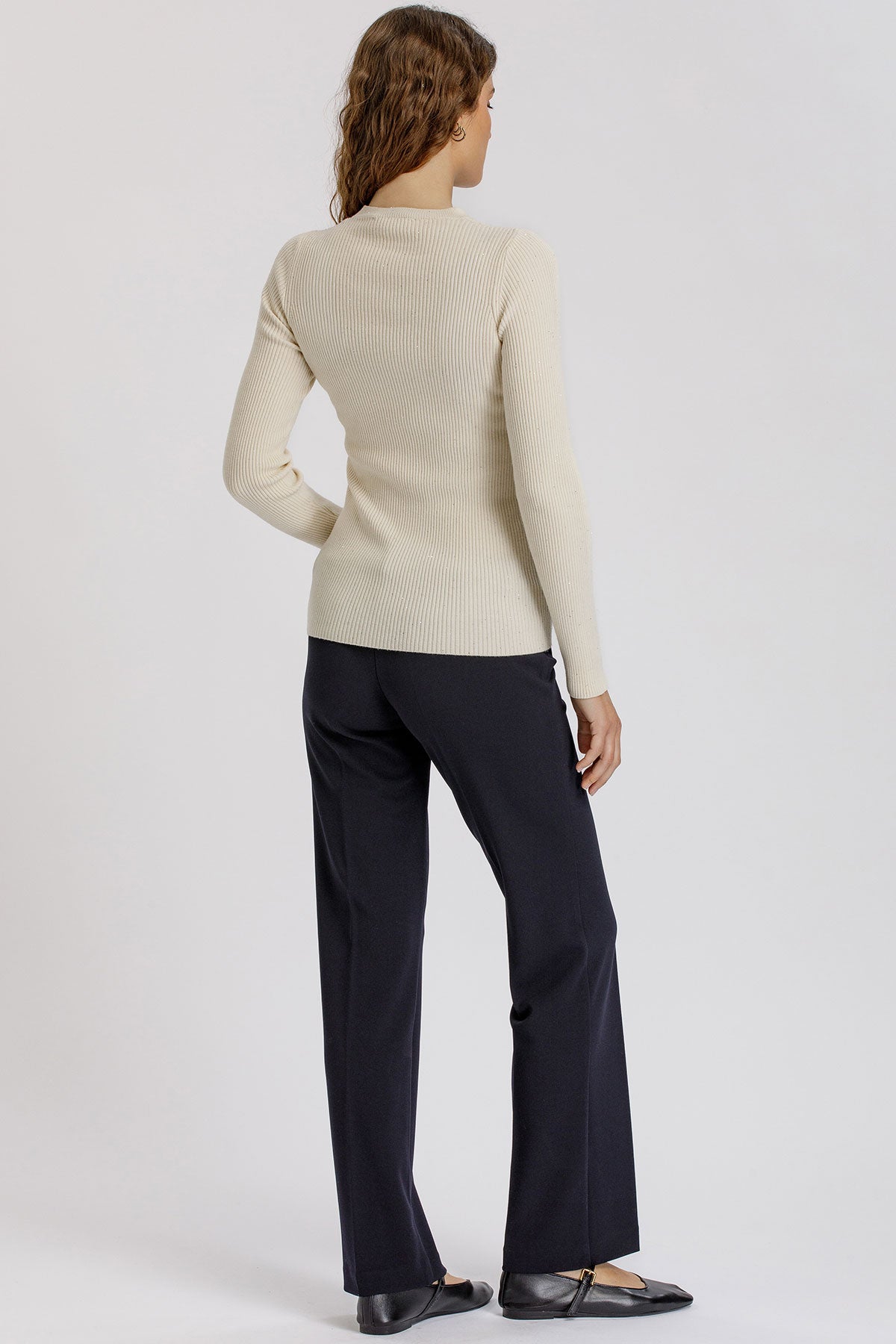 ODETTE | Maglia Premaman Crema a Costine con Paillettes