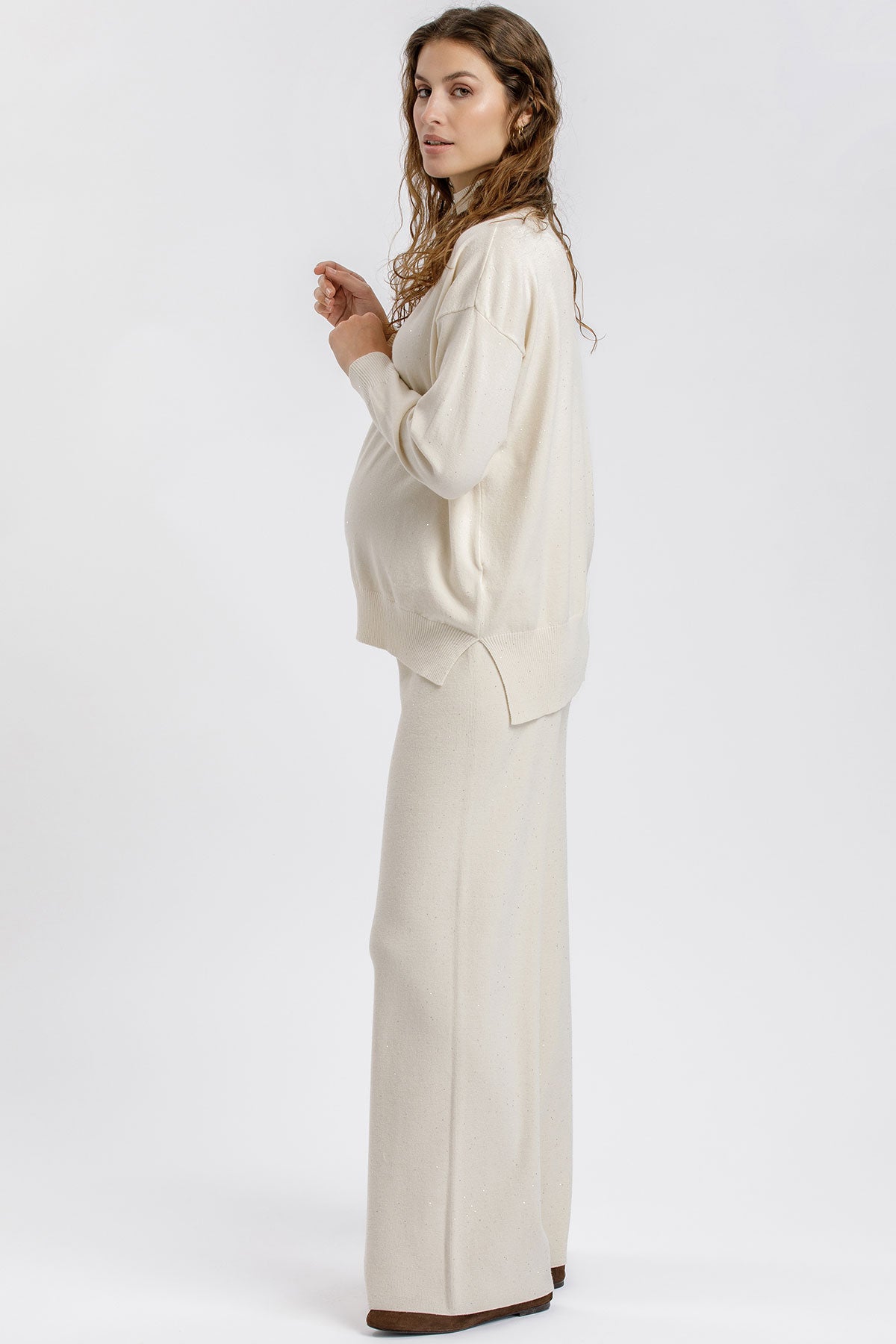 Maglia Premaman Crema con micro paillettes