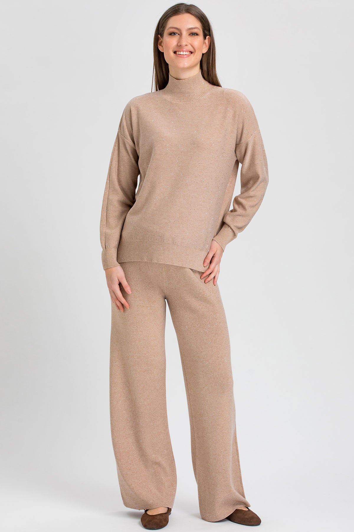 AURA | Beige Maternity Sweater with Shimmering Details