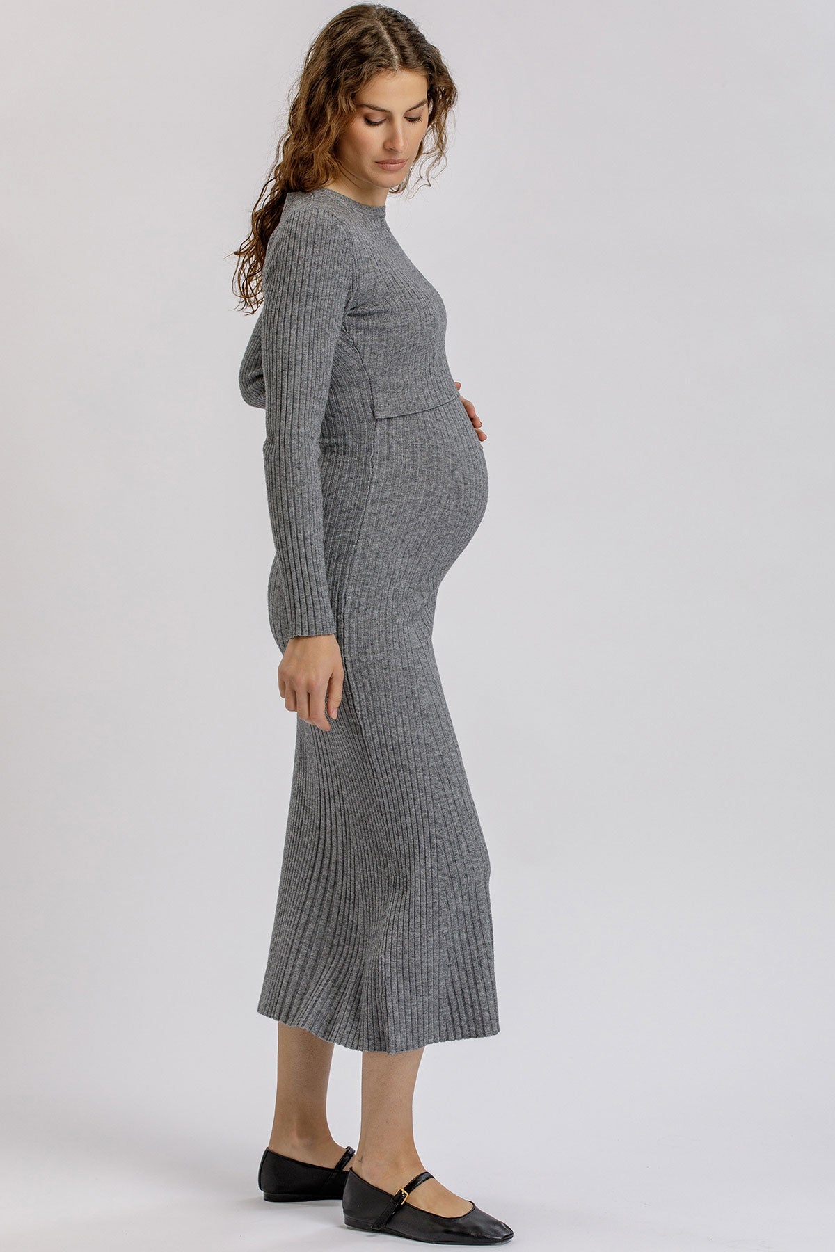 GEMMA | Abito Premaman e Allattamento Grigio Antracite Mélange a Costine