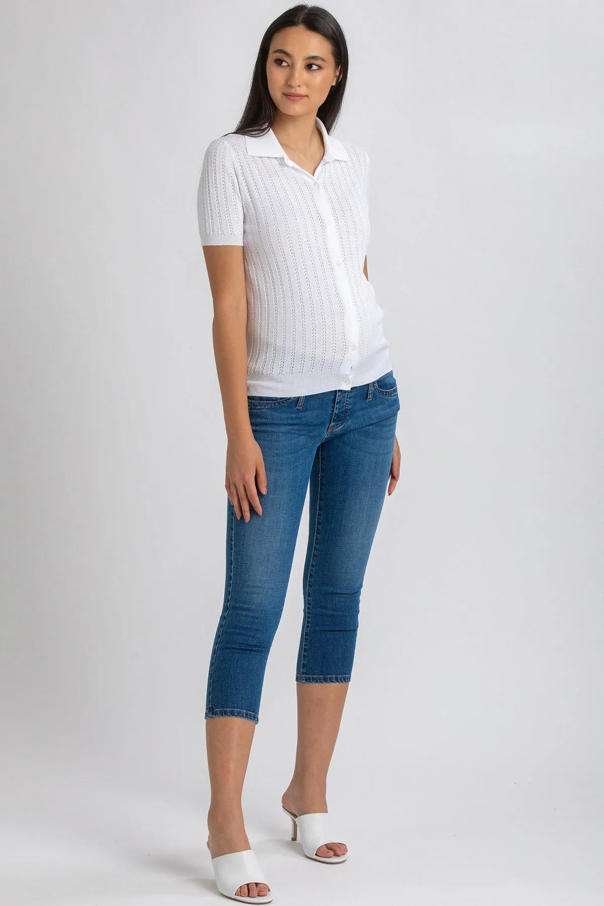 THALIA | White Maternity Top with Collar