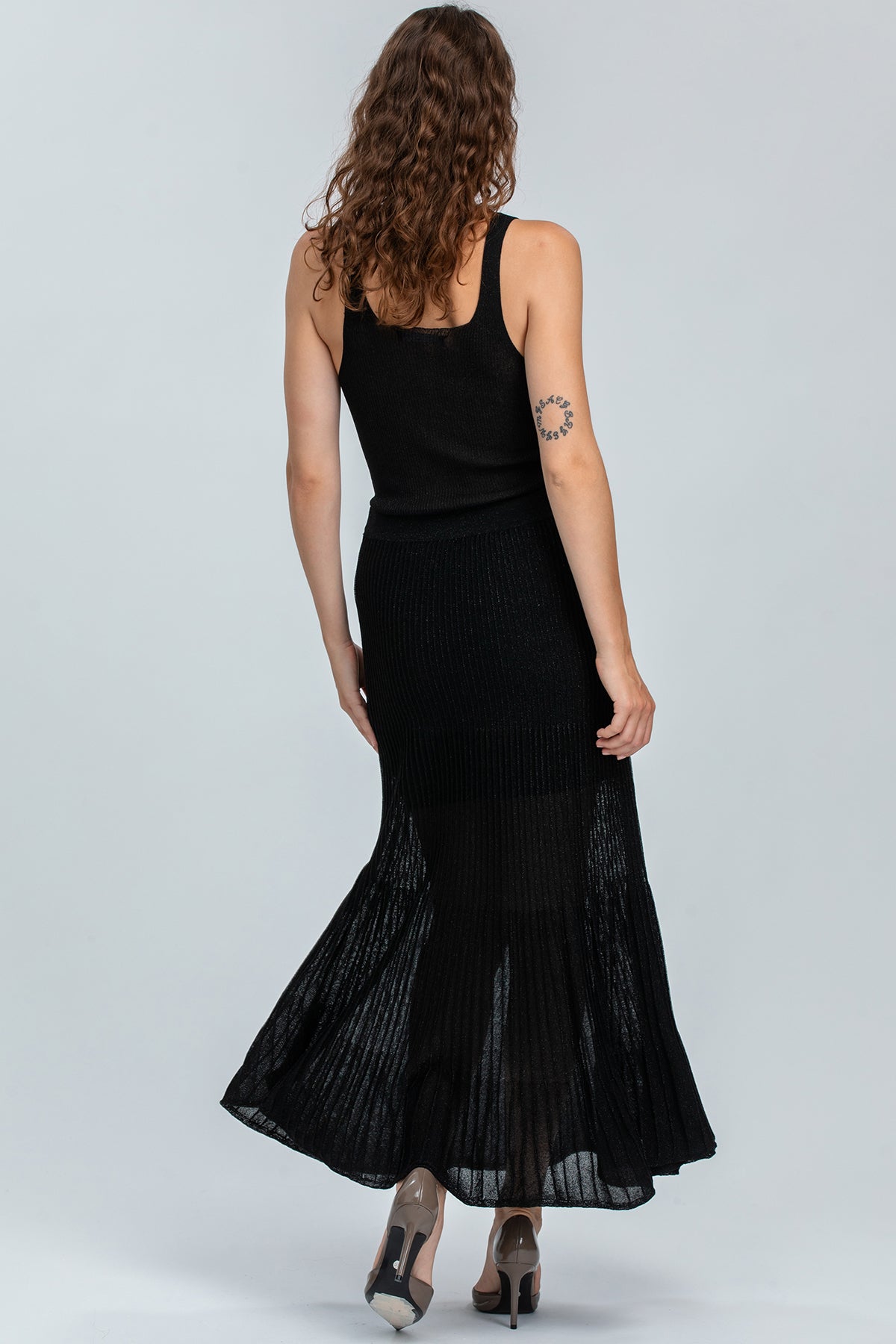 SANTORINI | Top Nero Glitterato con Scollo Squadrato